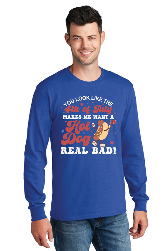 4TH OF JULY HOT DOG PC54LS Port & Company® Long Sleeve Core Cotton Tee 13