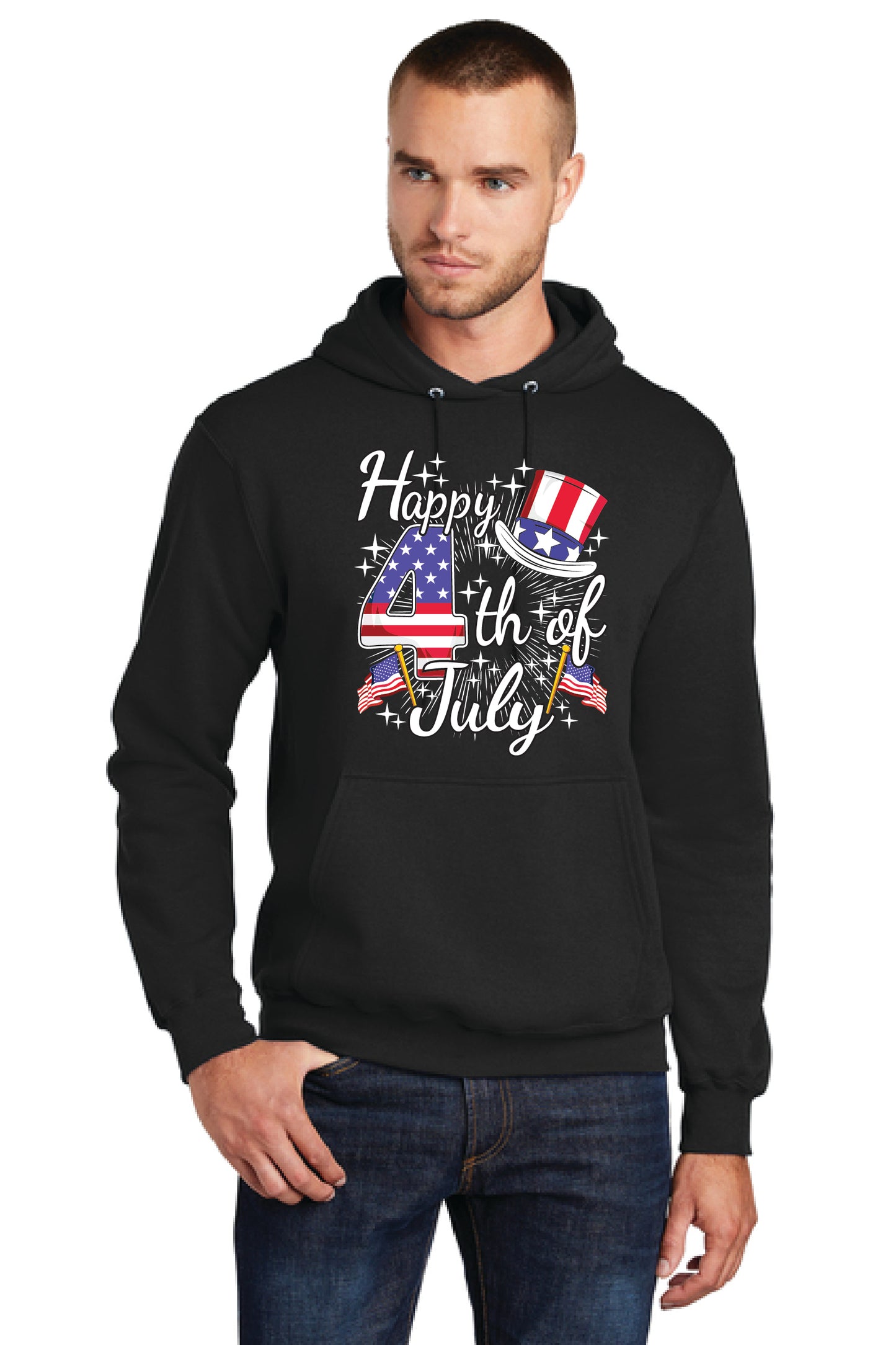 HAPPY 4TH OF JULY PC78H Port & Company® Core Fleece Pullover Hooded Sweatshirt 16