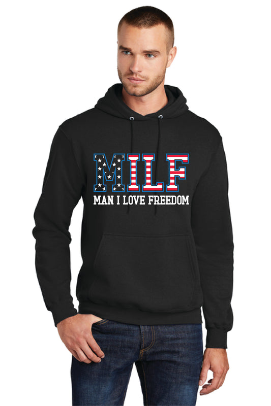 MILF MAN I LOVE FREEDOM PC78H Port & Company® Core Fleece Pullover Hooded Sweatshirt 21