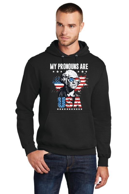 MY PRONOUNS ARE U. S. A. PC78H Port & Company® Core Fleece Pullover Hooded Sweatshirt 19