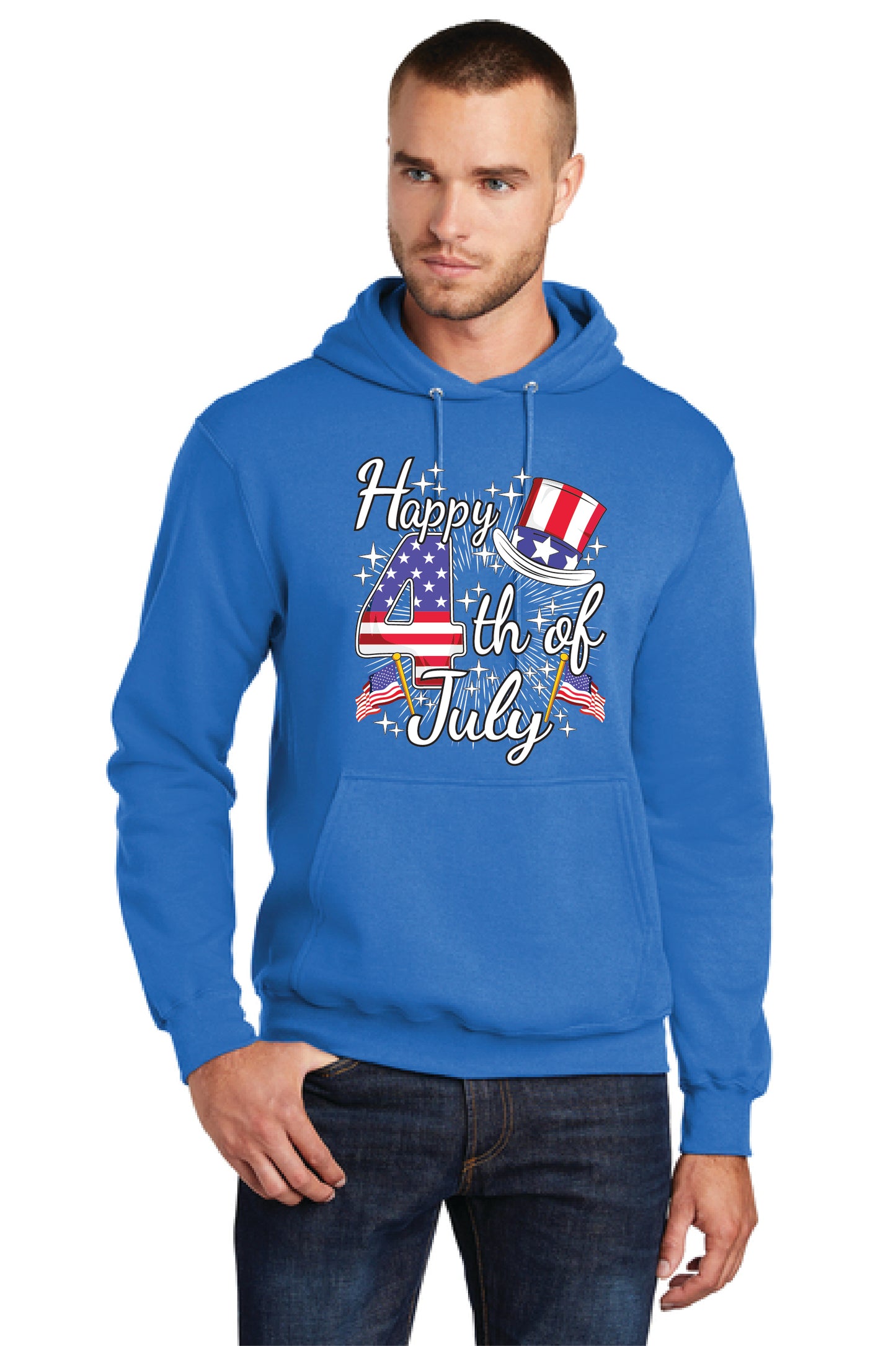 HAPPY 4TH OF JULY PC78H Port & Company® Core Fleece Pullover Hooded Sweatshirt 16