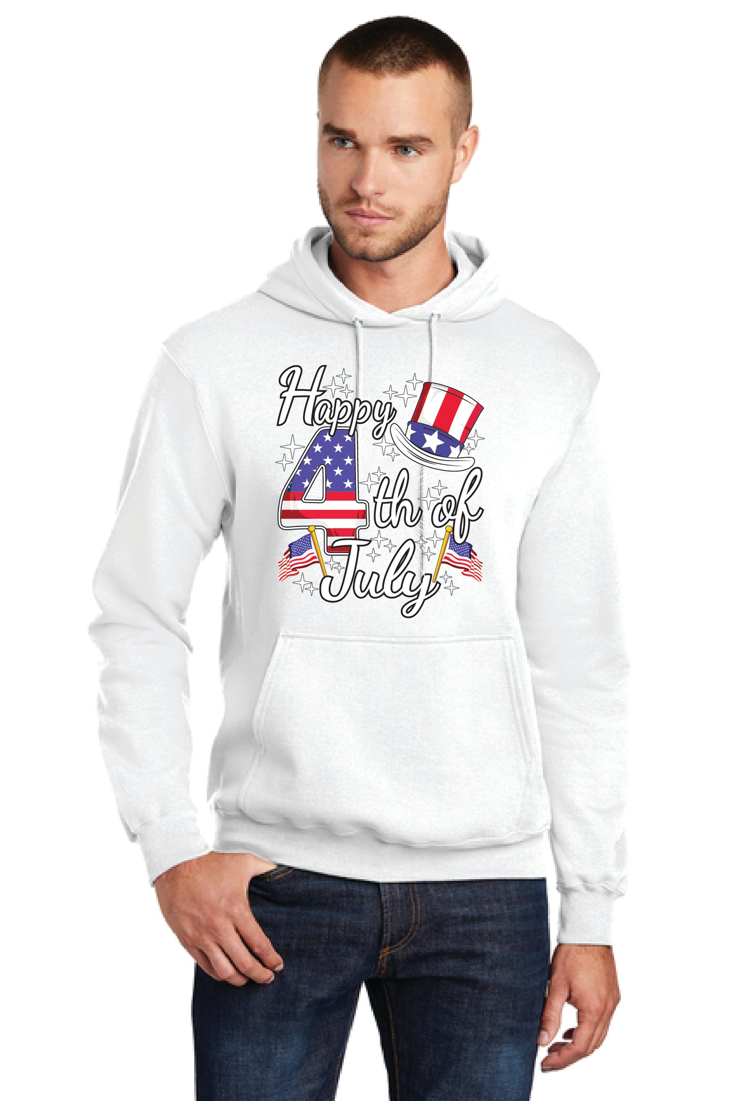 HAPPY 4TH OF JULY PC78H Port & Company® Core Fleece Pullover Hooded Sweatshirt 16