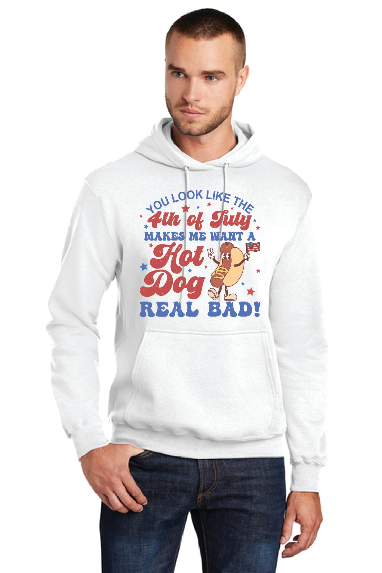 4TH OF JULY HOT DOG PC78H Port & Company® Core Fleece Pullover Hooded Sweatshirt 13