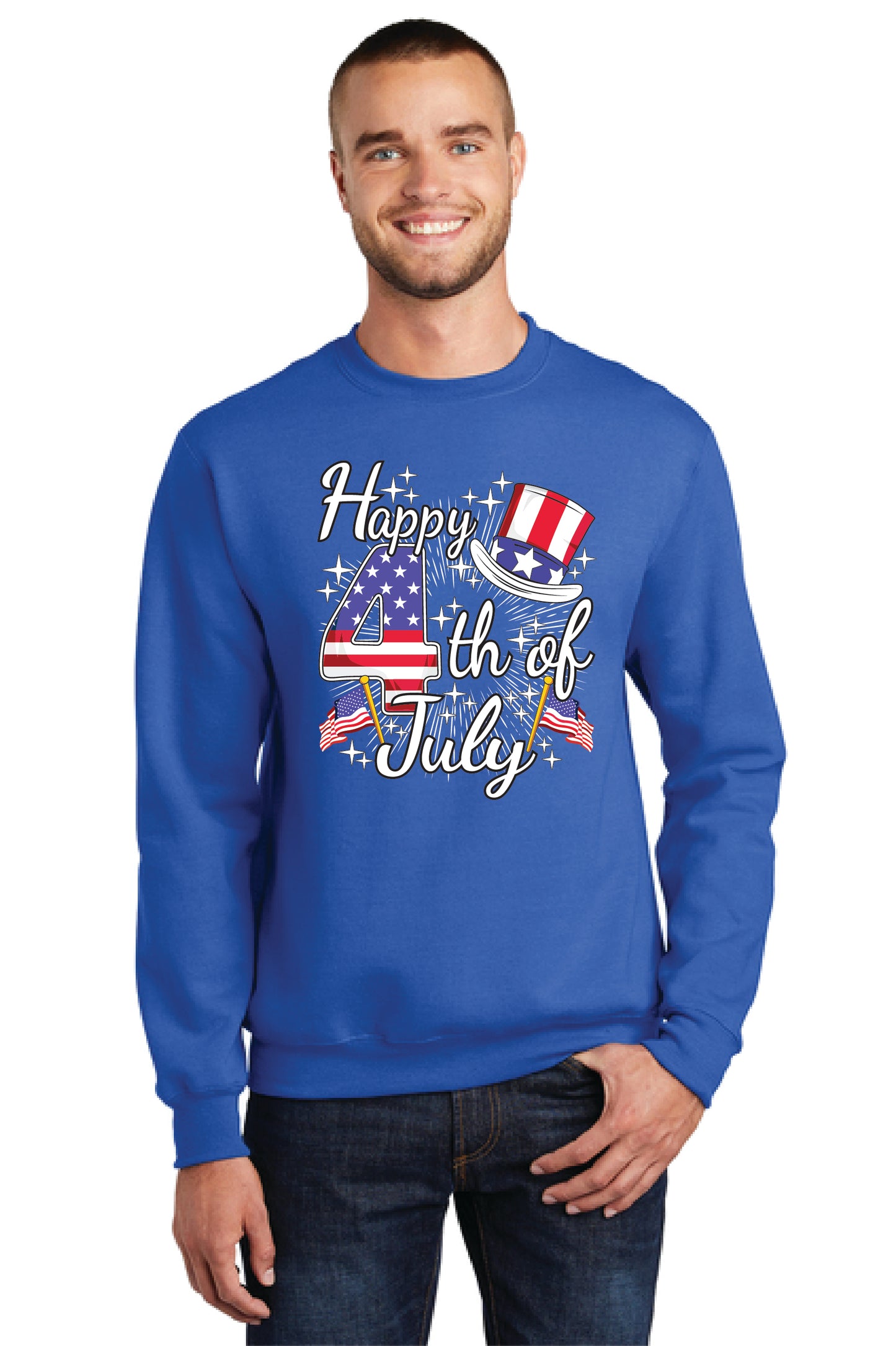HAPPY 4TH OF JULY Port & Company® Core Fleece Crewneck Sweatshirt 16